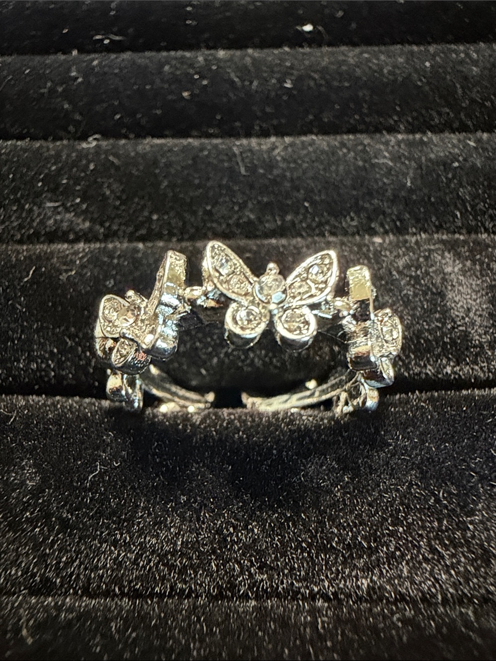 Sterling Silver Butterfly Ring with Crystal Accents - Women's Jewelry